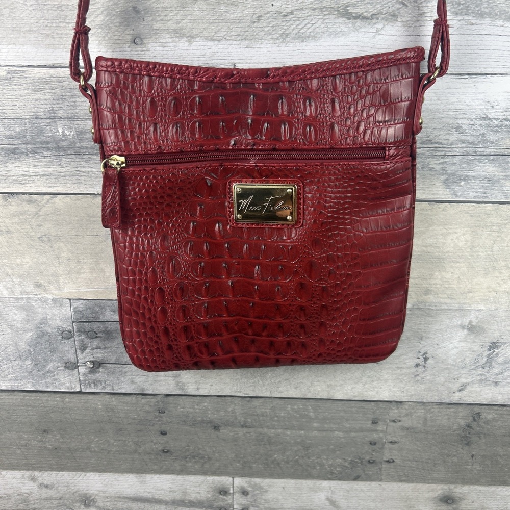 Marc Fisher Red Textured Crocodile Embossed Leather Shoulder Bag